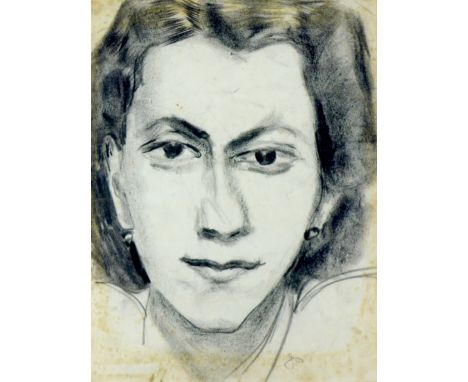 Jean Shepeard (British, 1904-1989): a charcoal portrait portrait of the actress Dame Peggy Ashcroft (1907-1991), signed with 