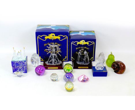 Twelve glass paperweights, including a Dartington crystal 'Capedoni Floral Collection' rose paperweight, 6 by 2 by 5.5cm high