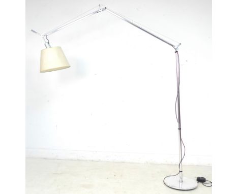 A modern Italian Artemide ?Tolomeo? chrome standard lamp, designed by Michele de Lucchi &amp; G. Fassina, with large cream sh