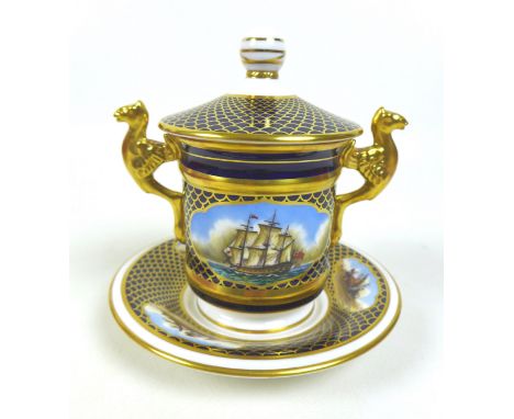 A Spode England twin handled cup with cover and saucer, 'The Shipwright's Cup', limited edition 408/500, in original box, tog