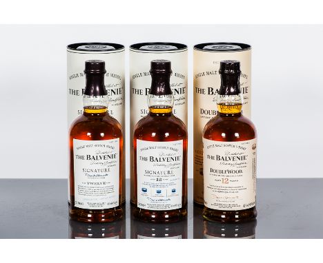 BALVENIE 12 YEAR OLD DOUBLEWOOD 
Single Speyside malt whisky. 70cl, 40% volume. In tube.
BALVENIE SIGNATURE 12 YEAR OLD 
Limi