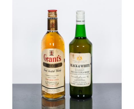 BLACK & WHITE
'Special Blend of Buchanan's Choice Old Scotch Whisky.' 26 2/3 fl oz, 70° Proof.
GRANT'S STAND FAST
Blended Sco