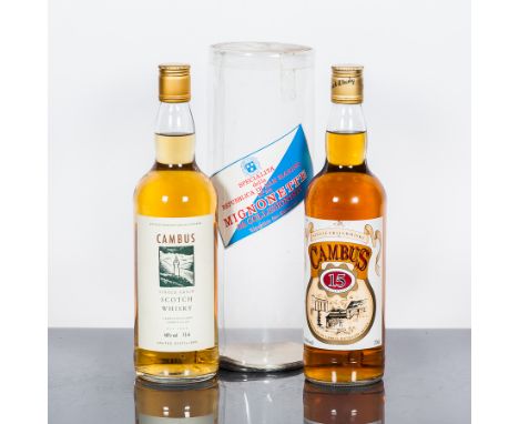 CAMBUS N.A.S.
Single Grain Scotch Whisky. 75cl, 40% volume, in plastic tube labelled for San Marino. 
CAMBUS 15 YEAR OLD
Sing