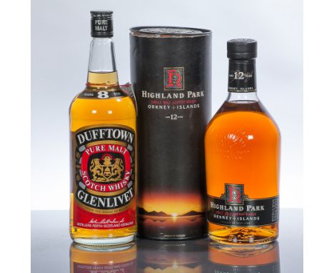 DUFFTOWN - GLENLIVET 8 YEAR OLD
'Pure Malt Scotch Whisky from the House of Bell's.' 1 L, 75° Proof.
HIGHLAND PARK 12 YEAR OLD