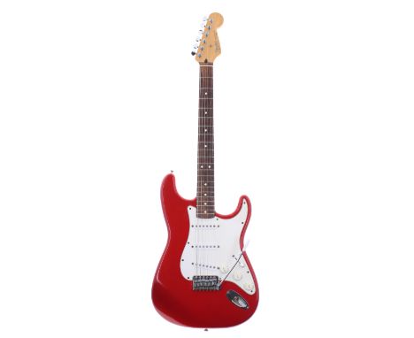 1993 Fender Standard Stratocaster electric guitar, made in Mexico, ser. no. MN3xxxxx3; Finish: metallic red, generally good a