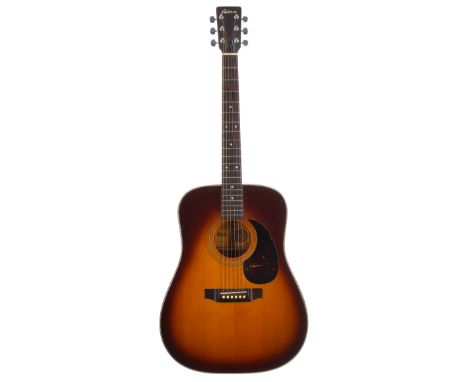 1970s Antoria Folk Model 950 electro acoustic guitar, made in Japan; Back and sides: mahogany, minor dings and surface marks;