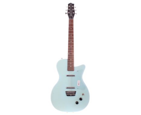Danelectro Dano 56 electric guitar, made in Korea, ser. no. 0xxxx1; Finish: light blue, blemish to the back and some finish d