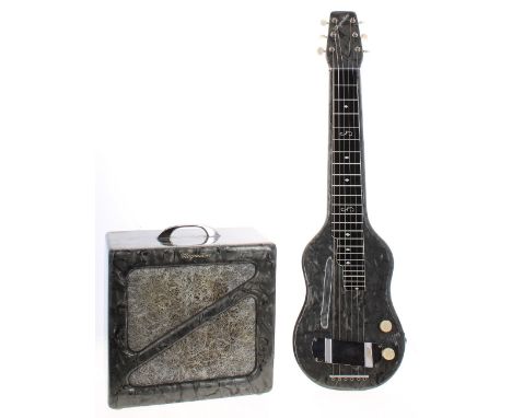 1950s Magnatone lap guitar and amp set, made in USA, ser. no. 9xx2; Finish: grey pearl; Electrics: working; Hardware: good; C