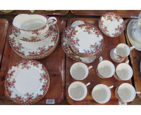 Two trays of Royal Stafford bone china 'Olde English Garden' teaware to include; cups, saucers, cream jug and various plates 