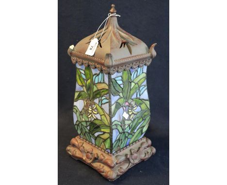 Modern Tiffany style baluster lantern shaped table lamp with leaded floral panels. (B.P. 21% + VAT) One corner finial is miss