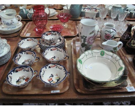 A tray of Mason's Mandalay two handled bowls with matching saucers, together with a tray of odd ceramics to include; Mason's 