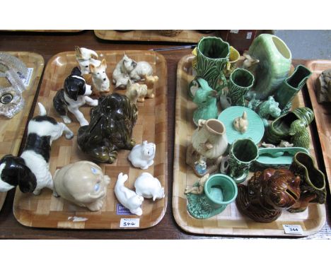 Two trays of Sylvac, Coalport, Beswick and other ceramic animal studies, squirrels, rabbits, dogs, frogs etc. (2)(B.P. 21% + 