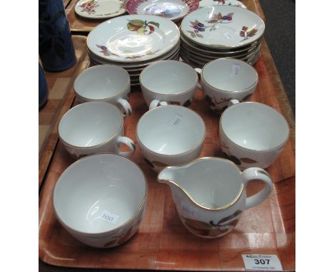 A tray of Royal Worcester Evesham oven to tableware items, mainly teacups and saucers, side plates, milk jug and sucrier. (20