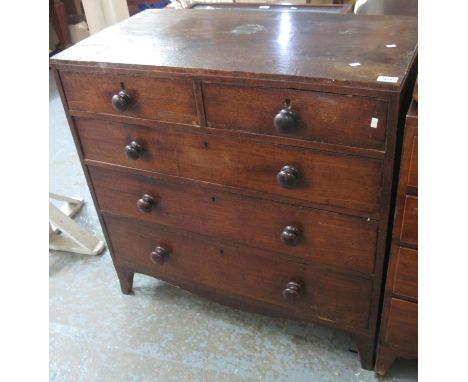 Small 19th Century mahogany chest of two short and three long drawers on bracket feet. 91cm wide approx. (B.P. 21% + VAT) Scu