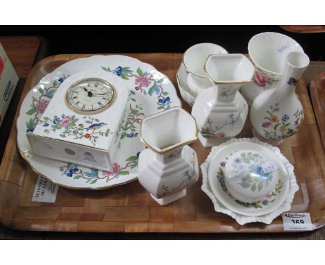 Tray of Aynsley fine bone china 'Pembroke' design and Coalport 'Tibet' items to include; mantel clock, plate, vases etc. (B.P