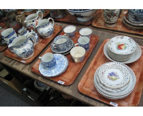 Four trays of assorted china to include; Chinese tree porcelain part tea and dinnerware, Gaudy Welsh Imari design jug and oth