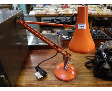 Orange Anglepoise type reading lamp, probably 1970's.(B.P. 21% + VAT) Some chips and scrapes, rather grubby.