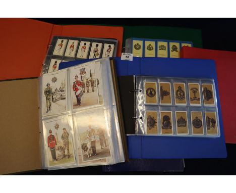 Box with six ring files of cigarette cards, Doncella cards and some modern cards postcard size, 100's with military interestD