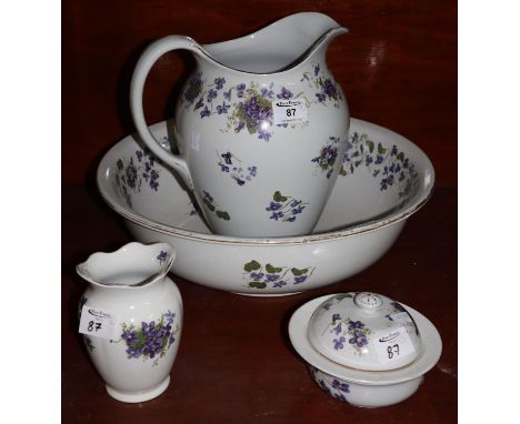 Early 20th Century Furnivals china transfer printed jug and basin set, also including; soap dish with liner and cover and too