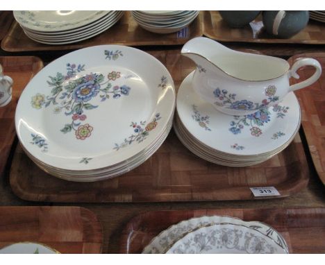Two trays of Royal Albert bone china 'Hidden Valley' tea and dinnerware comprising; cups, saucers, side plates, dinner plates