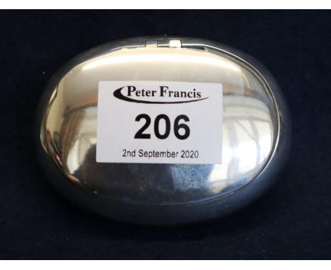 Silver oval cushion shaped snuff box with hinged cover, Birmingham hallmarks with makers initials T.B. 2.4 troy ozs approx.(B