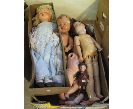 Collection of vintage dolls, various, one marked J.L, a German doll with tartan outfit, S.F.B.J Paris bisque headed doll etc.