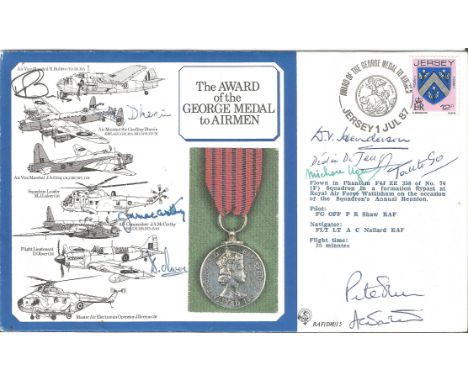 WW2 Award of George Medal to Airmen Medal cover signed by 8 WW2 GM medal winners, Includes Resistance VIP's Dedee De Jongh, T