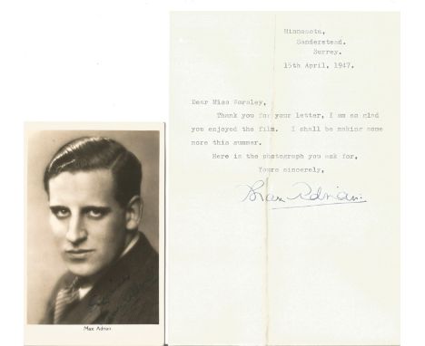 Max Adrian signed 6x4 vintage photo with TLS. (1 November 1903 - 19 January 1973) was an Irish stage, film and television act