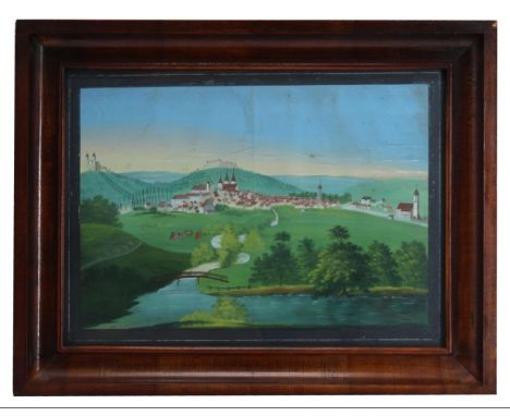 Pastell - Biedermeier 2.Drittel 19.Jahrhundert "Ellwangen Jagst in Baden - Württemberg", auf Papier, rückseitig beschriftet: 