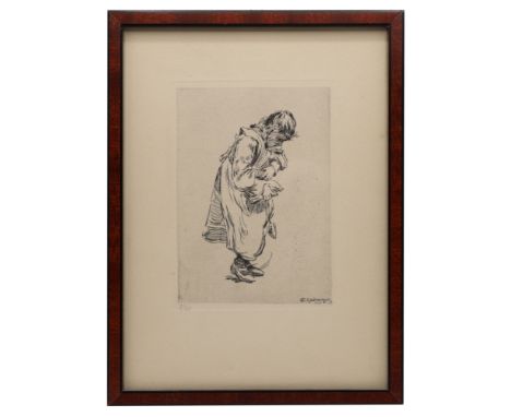 Radierung - Friedrich KALLMORGEN (1856 Altona / Hamburg -1924 Grötzingen) "Mädchenbildnis", Plattensignatur mit Datierung 191