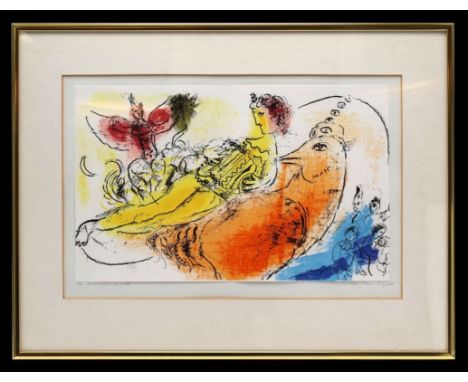 Farblithographie - nach Marc Chagall (1887-1985) "L'Accordeonist", unsigniert, Maße Darstellung ca. 24x38,5 cm, Passepartout,