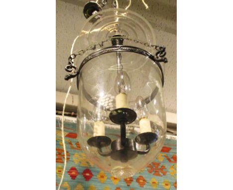 CENTRE LIGHT, the inverted glass bell shade etched bunches of grapes, 30cm H approx.