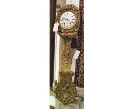 FRENCH WALL CLOCK, 19th century, the enamelled dial inscribed 'Badox au Puy en Velay', bell striking movement, decorative pre