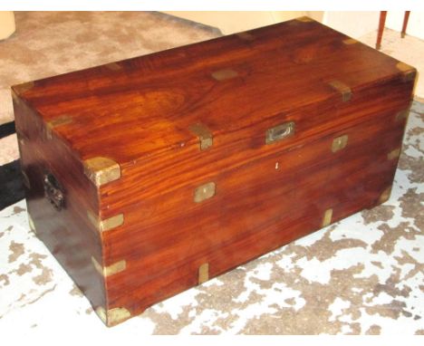 TRUNK, 19th century camphorwood and brass bound with rising lid and carrying handles, 94cm W x 45cm D x 44cm H. 