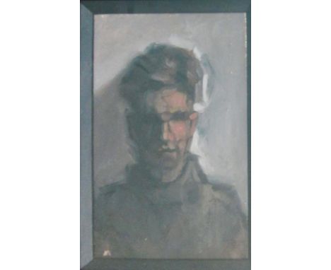 STUART MILLER, 'Self Portrait II', oil on board, 20cm x 28cm, monogrammed lower left and framed, Kings Road Gallery label ver