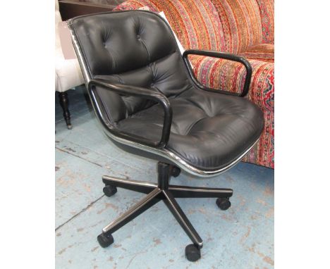 VINTAGE KNOLL CHARLES POLLOCK EXECUTIVE CHAIR, black with swivel action, bears label to base, 67cm W x 65cm D x 89cm H. 