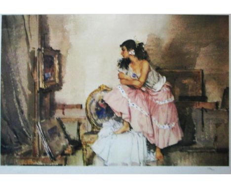 SIR WILLIAM RUSSELL FLINT (British, 1880-1969), 'Girl in artist's studio' lithograph, 40cm x 56cm, blind stamped and framed (