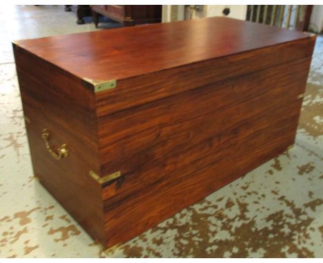 TRUNK, 20th century camphorwood, hardwood and brass bound with hinged top and side handles, 92cm x 47cm H x 46cm.