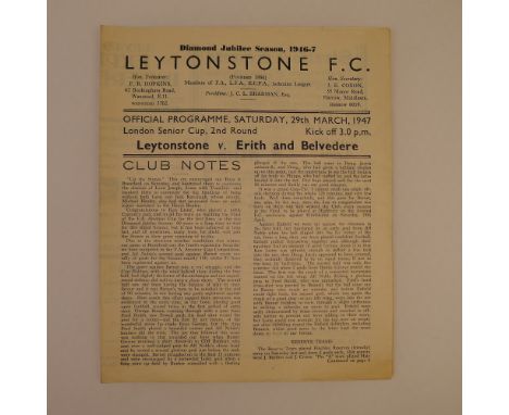 1 x Leytonstone 1946-47 Season London Senior Cup Round 2 football programme, Vs Erith and Belvedere Mar 29 1947, in good cond