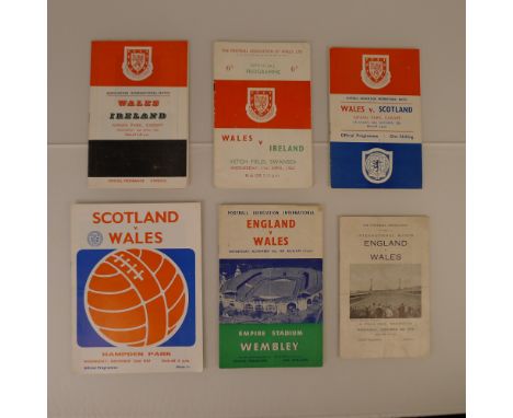 6 x Wales Home and Away International programmes from 1954 to 1967 comprising 1 x England Vs Wales Nov 10 1954 at Empire Stad
