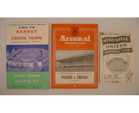 3 x FA Amateur Cup 1953 to 1959 Final and Semi Final programmes comprising 1 x Pegasus Vs Southall March 14 1953 Semi Final a