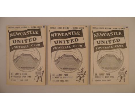 3 x Newcastle United 1956-57 Season football programmes, Vs Arsenal Jan 19 1957, Vs Preston North End Feb 9 1957 and Vs Charl