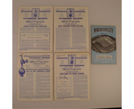 5 x Tottenham Hotspur 1959 football programmes, Vs West Bromwich Albion Apr 18, Vs Manchester City (away) Oct 31, Vs Bolton W