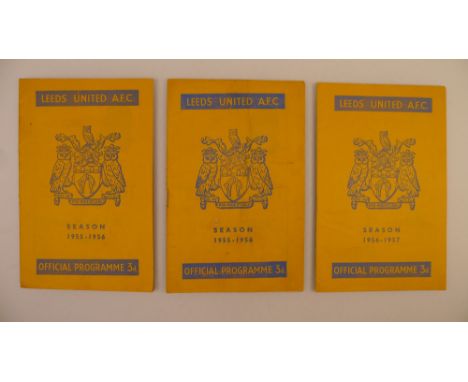 3 x Leeds United 1956 football programmes, Vs Bristol Rovers Apr 21, Vs Plymouth Argyle Mar 24 and Vs Sheffield Wednesday Nov