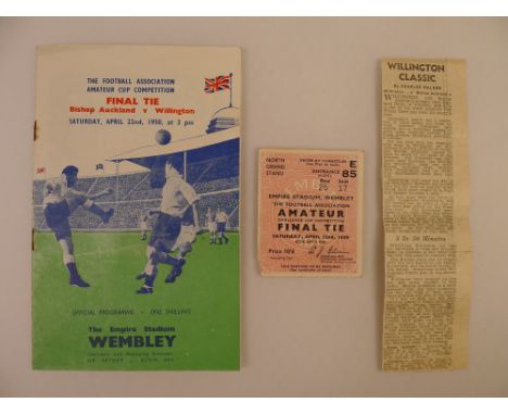 1 x FA Amateur Cup 1950 Final programme Bishops Auckland Vs Willington April 22 1950 at Empire Stadium Wembley with an origin