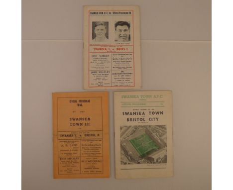 3 x Swansea Town 1954-55 football programmes, Vs Bristol Rovers Apr 17 1954, Vs Notts County Feb 5 1955 and Vs Bristol City D
