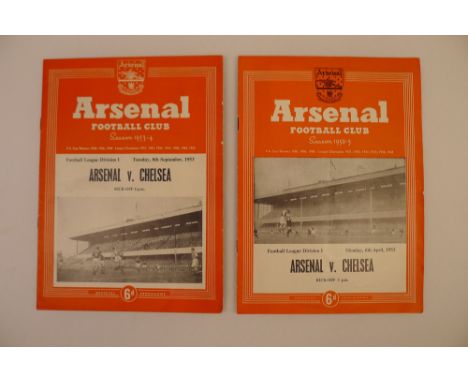 2 x Arsenal Vs Chelsea 1953 football programmes, Apr 6 and Sept 8, both in good condition. May show some light signs of age, 