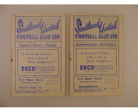 2 x Southend United 1950-51 Season football programmes, Vs Bristol Rovers Mar 10 1951 and Vs Torquay United Sept 30 1950, Vs 