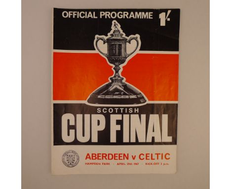 1 x Scottish FA Cup Final 1967 programme Aberdeen Vs Celtic April 29 1967 Final at Hampden Park, has a purple ink stain at to