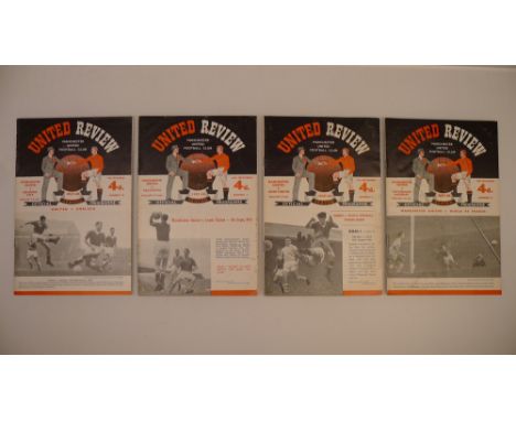 4 x Manchester United 1957-58 Season football programmes, Vs Tottenham Hotspur Nov 30 1957 (token carefully cut out), Vs Leed